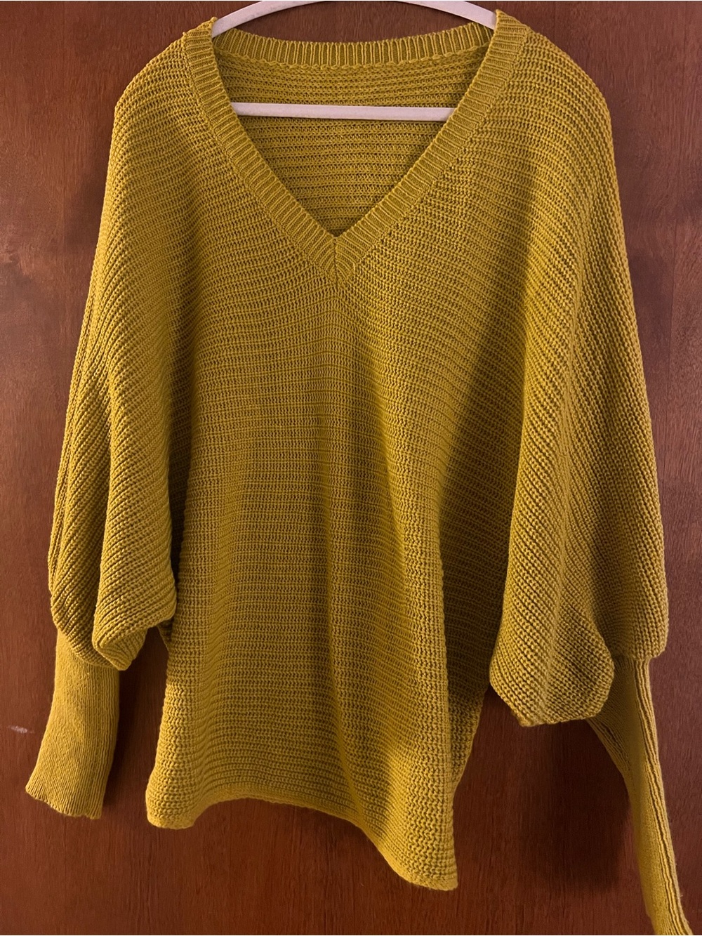 V-Neck Oversized Knit Sweater in Mustard